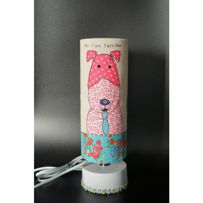 Lampe Mr Fox Terrier abat-jour fait main 