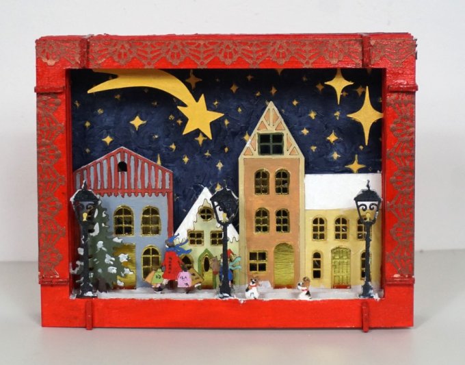 Tableau scène de Noel en bois  en 3D .Lumineux