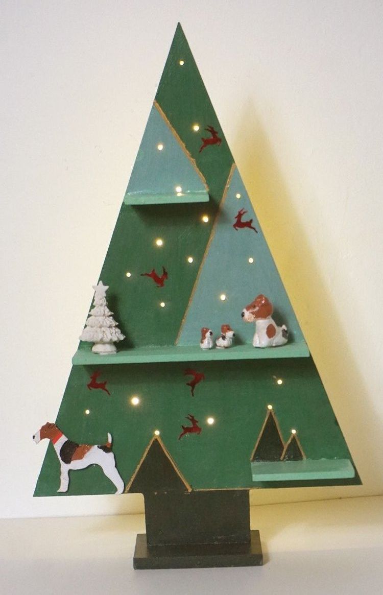 Sapin de Noel lumineux en bois  décors fox terrier 
